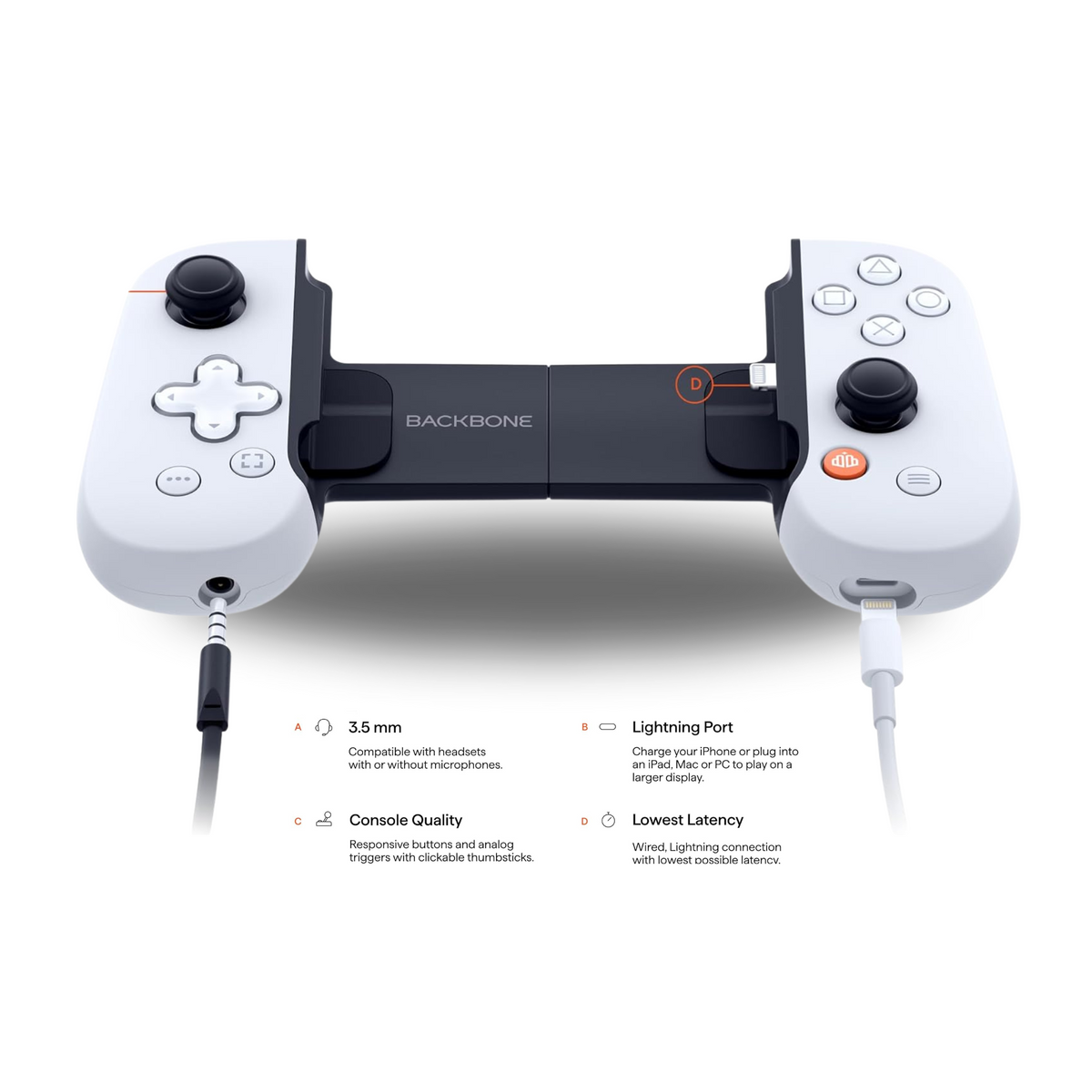 Backbone One Mobile Gaming Controller, For iPhone / PlayStation Edition, Compact Design, Low Latency Connection, 3.5mm Headphone Jack, White