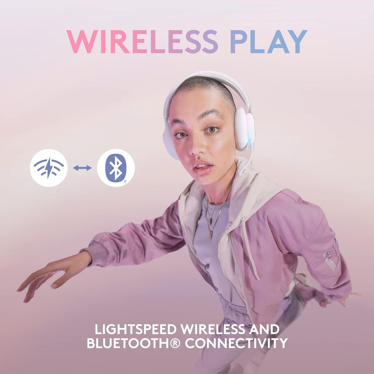 Logitech G G735 Wireless Gaming Headset, Customisable LIGHTSYNC RGB Lighting, LIGHTSPEED, Bluetooth, 3.5 MM Aux Compatible with PC, Mobile Devices, Detachable Microphone - White Mist