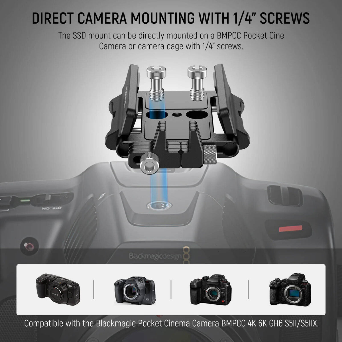 NEEWER Mount Bracket SSD Holder with Cold Shoe Clamp, 1.6"-2.6" for Samsung T5 T7 SSD SanDisk Compatible with SmallRig Cage for BMPCC 4K 6K Compatible with 16 15 Pro Cage, UA035