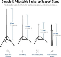 Neewer Photo Studio Backdrop Support System, 10ft/3m Wide 6.6ft/2m High Adjustable Background Stand with 4 Crossbars, 6 Backdrop Clamps, 2 Sandbags, & Bag for Portrait & Studio Photography | AWP012560