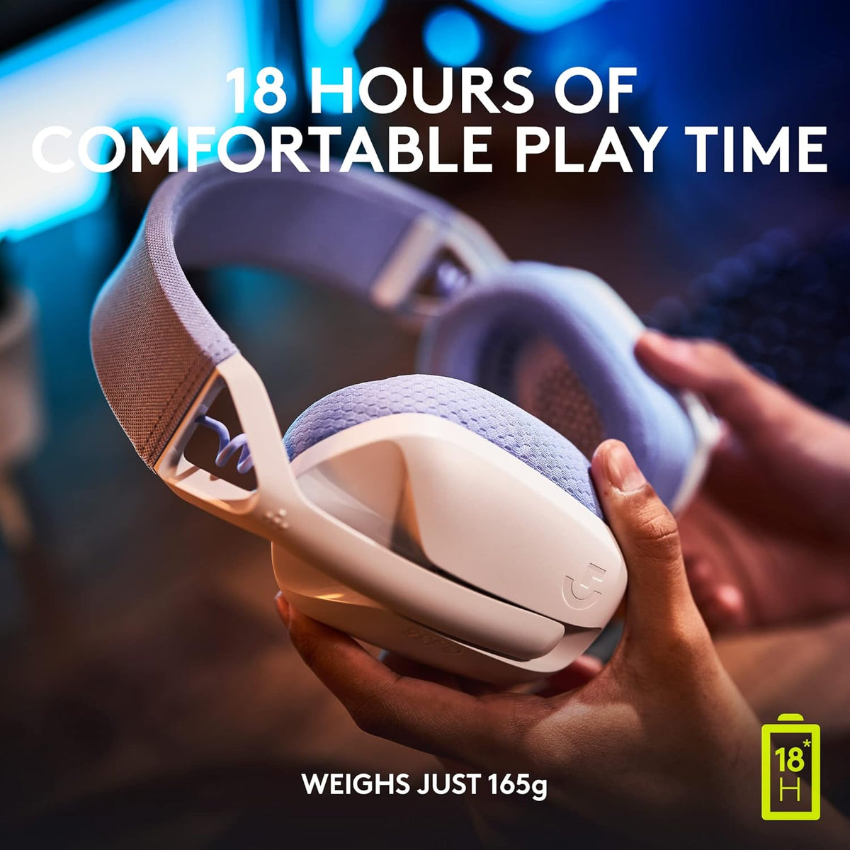 Logitech G435 LIGHTSPEED & Bluetooth Wireless Gaming Headset - Ultra Lightweight 165g over-ear headphones, built-in mics, 18h battery, compatible with Dolby Atmos, PC, PS4, PS5, Mobile - White