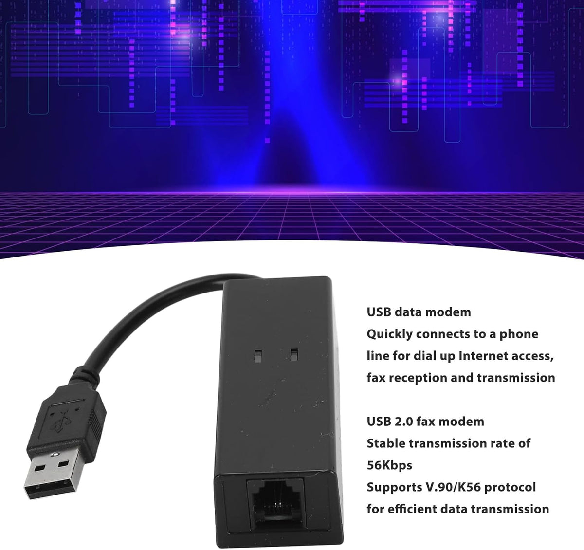 USB 2.0 Fax Modem, External Hardware Dial Up, USB 56K External Dial Up Fax Data Modem Plug and Play Computer Laptop Fax Modem for 10 8 7