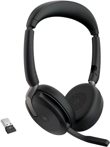 Jabra Evolve2 65 Flex - Wireless Stereo Headset with Bluetooth, Noise-cancelling Jabra ClearVoice Technology and Hybrid ANC - Certified for MS Teams - Black