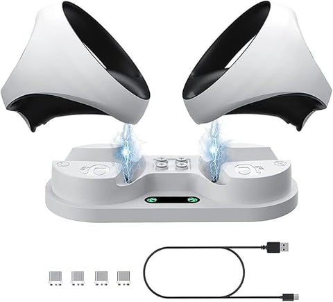 SYOSI Charging Station for Playstation VR2 Controller, Charging Dock Compatible with PS VR2 Controller LED Light Desk Charger Stand with Accessories 4 Type-C Magnetic Clasp and Type-C Cable (White)