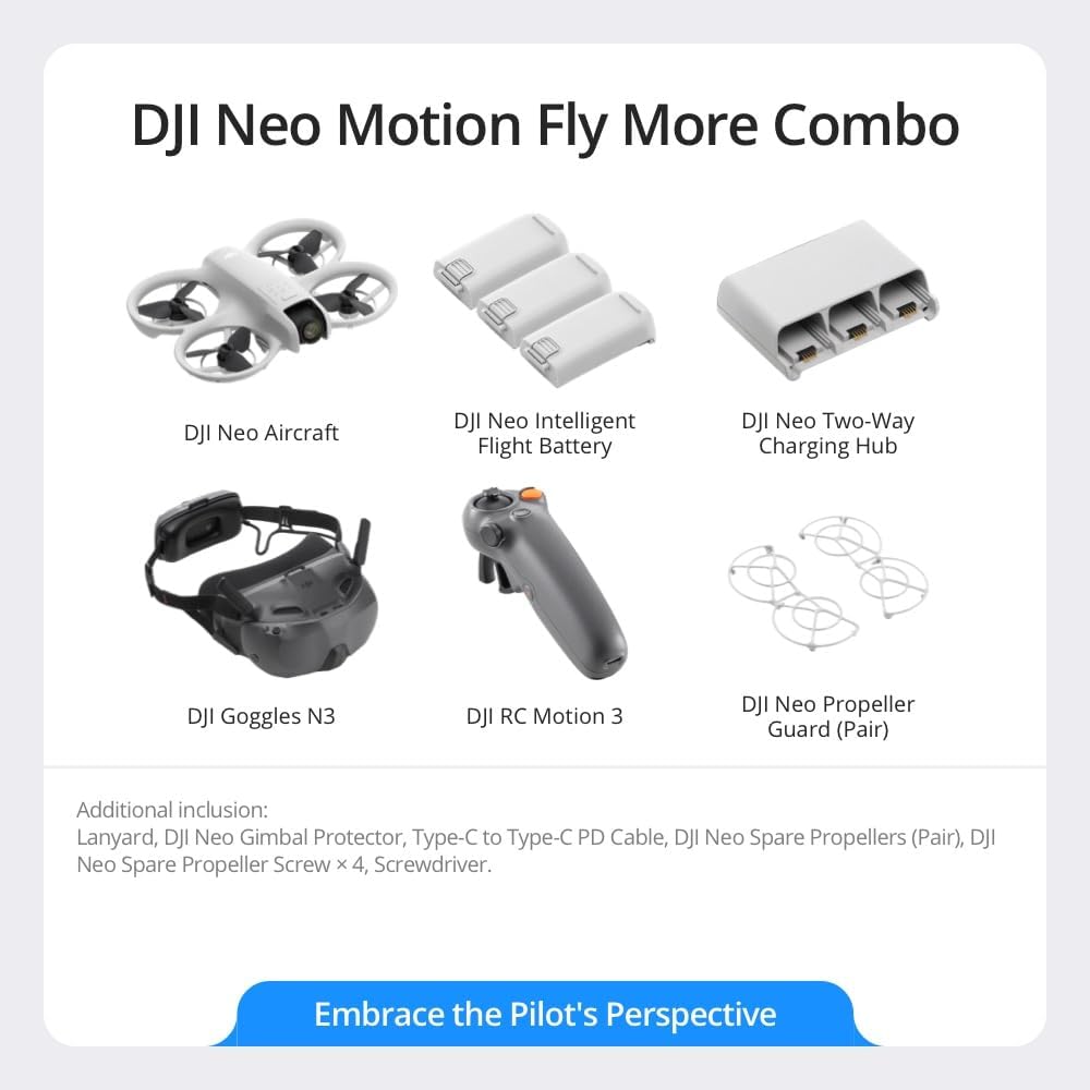 DJI Neo Motion Fly More Combo, Mini Drone with 4K UHD Camera for Adults, 135g Self Flying Drone with RC Motion 3 and 3 Batteries