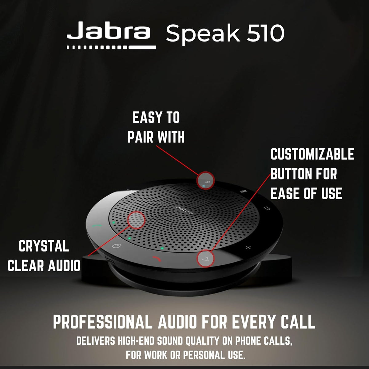 Global Teck Worldwide Jabra 510 Speak Bluetooth Speakerphone- PC, MAC, Tablet, Smartphone Compatible, MS Teams Skype Version 7510-109 - Microfiber Cloth