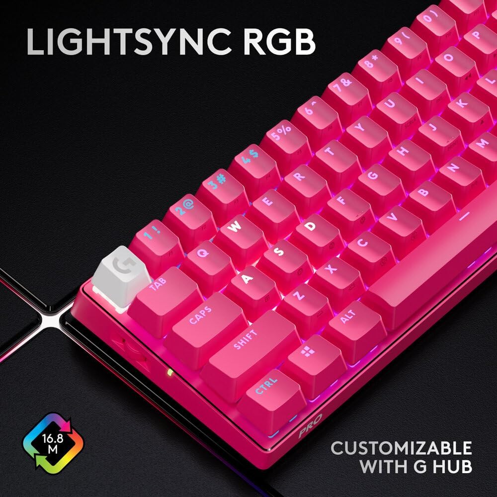 Logitech G PRO X 60 LIGHTSPEED Wireless Gaming Keyboard, Ultra Compact TKL 60% Mechanical Keyboard for Windows PC, LIGHTSYNC RGB, Dual-Shot PBT Keycaps, Tactile Switches - Magenta