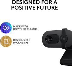 Logitech Brio 100 Full HD Webcam for Meetings and Streaming, Auto-Light Balance, Built-In Mic, Privacy Shutter, USB-A, for Microsoft Teams, Google Meet, Zoom and More - Graphite