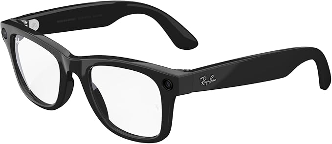 Ray-Ban META WAYFARER Smart Wearable Sunglasses, Regular Fit, Touch, Voice And AI Assistant Controls, 32GB Storage, Wifi 6, BT 5.2, Shiny Black Frame, Clear Lenses | RW4006