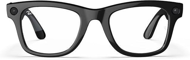 Ray-Ban META WAYFARER Smart Wearable Sunglasses, Regular Fit, Touch, Voice And AI Assistant Controls, 32GB Storage, Wifi 6, BT 5.2, Shiny Black Frame, Clear Lenses | RW4006