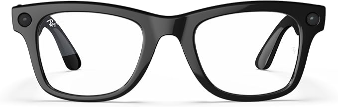 Ray-Ban META WAYFARER Smart Wearable Sunglasses, Regular Fit, Touch, Voice And AI Assistant Controls, 32GB Storage, Wifi 6, BT 5.2, Shiny Black Frame, Clear Lenses | RW4006