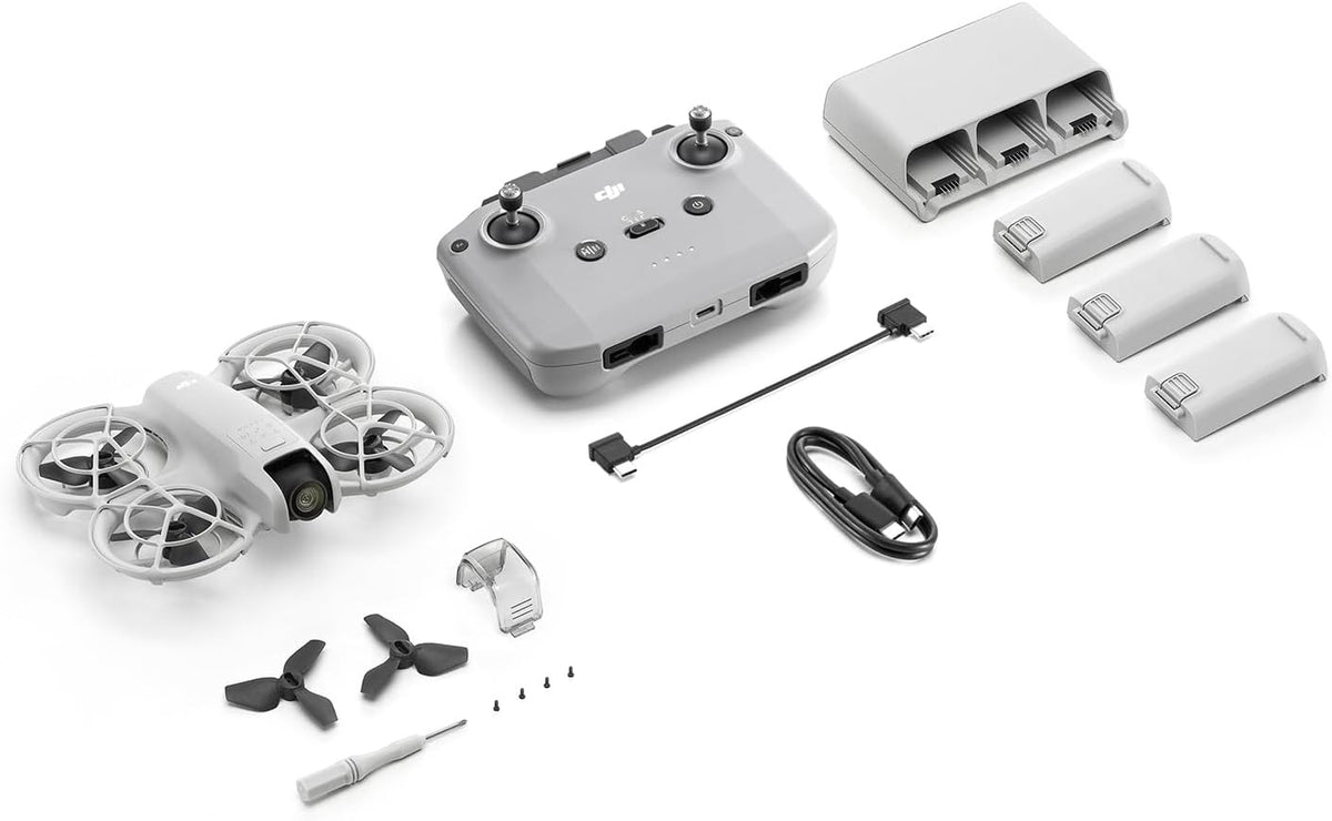 Dji Neo Fly More Combo, Drone With 4K UHD Camera For Adults And Kids, 135g Follow Me Drone With Palm Takeoff, AI Subject Tracking, QuickShots, Stabilized Video, With RC-N3 & 3 Batteries For 60 Flights