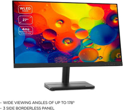 Lenovo L27e-30 27-Inch IPS FullHD 75Hz Monitor 3 side edgeless With HDMI,VGA Black-66BEKAC2UK