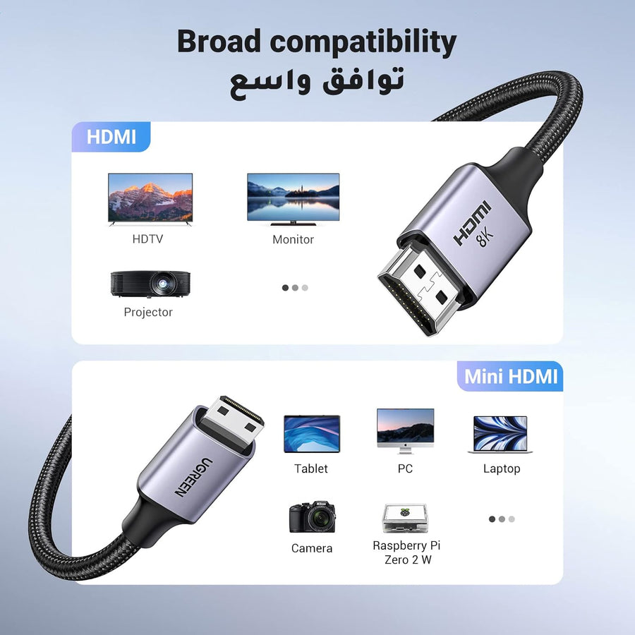 UGREEN 8K Mini HDMI to HDMI 2.1 Cable Adapter 1Meter