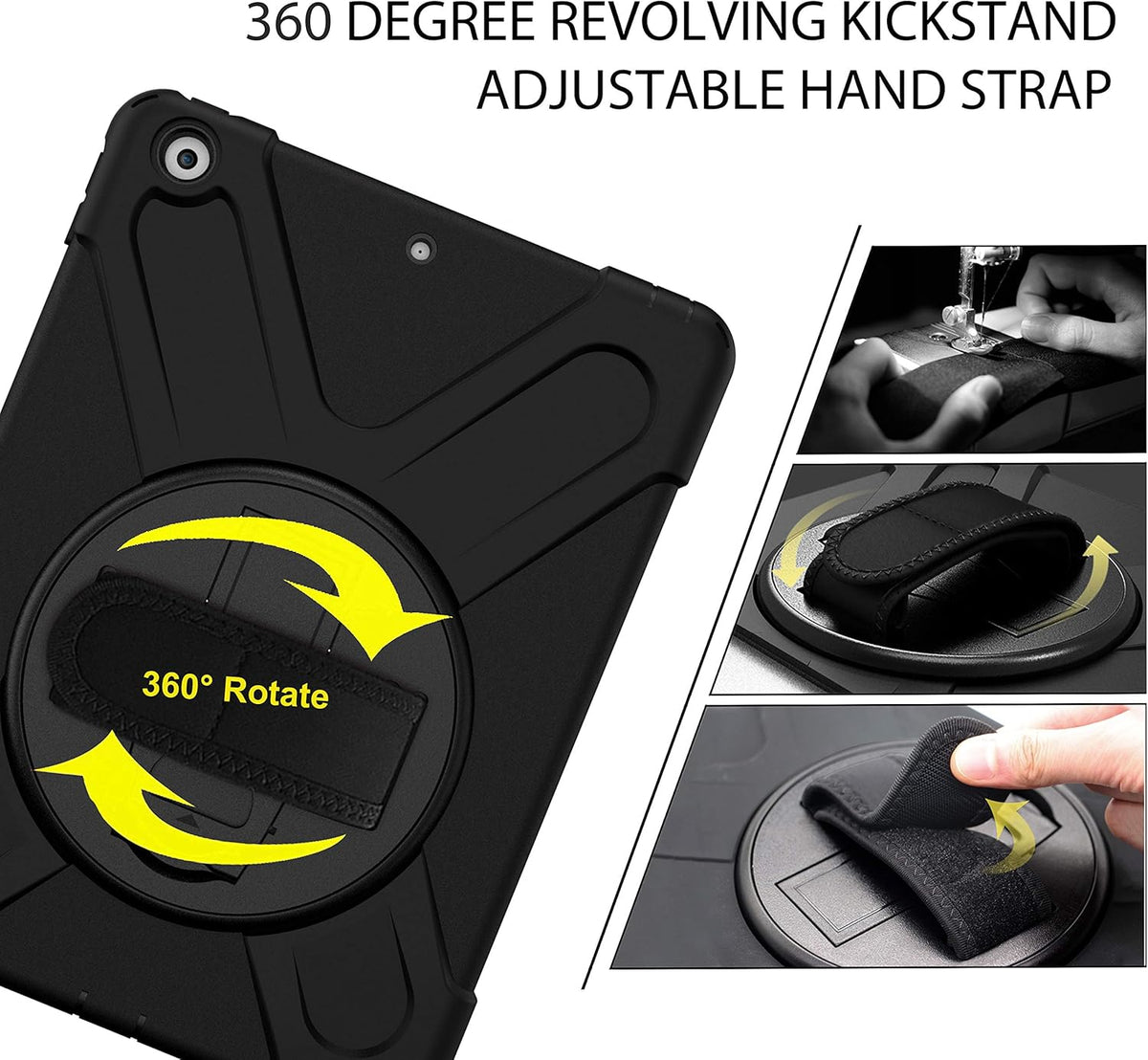 Herize iPad 9th/7th/ 8th Generation Case Cover iPad 10.2 Case 2021 2019 2020 with Screen Protector, Heavy Duty Hard Durable Shockproof Protective Case with Kickstand,Hand Strap, Shoulder Strap Black