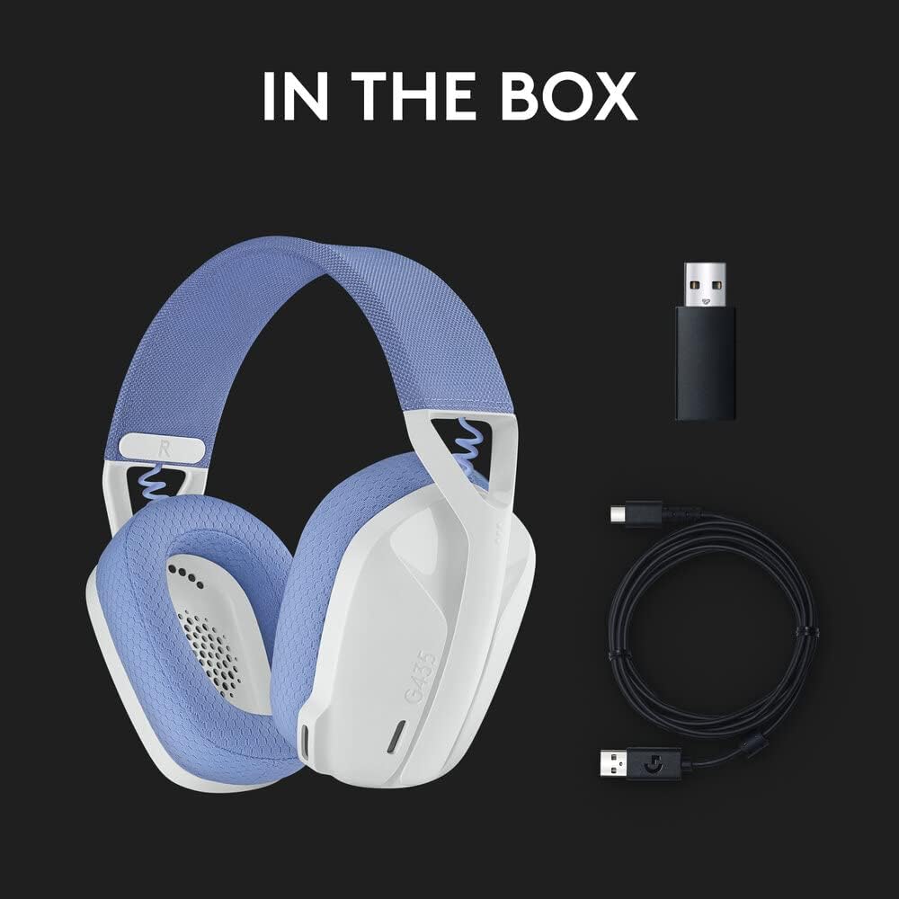 Logitech G435 LIGHTSPEED & Bluetooth Wireless Gaming Headset - Ultra Lightweight 165g over-ear headphones, built-in mics, 18h battery, compatible with Dolby Atmos, PC, PS4, PS5, Mobile - White