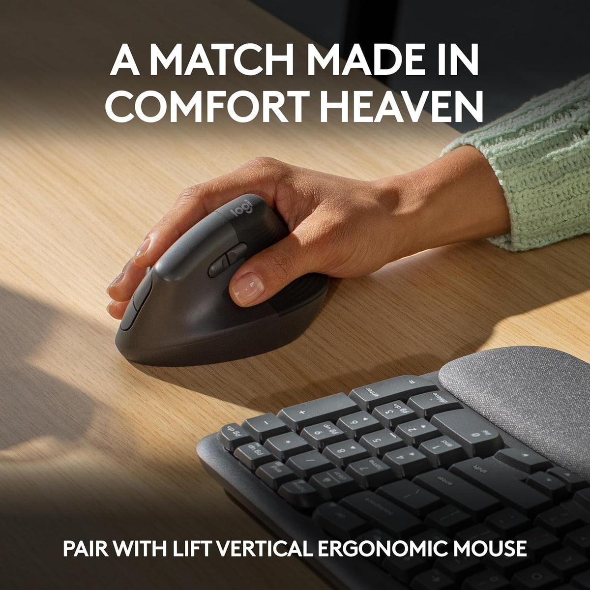 Logitech Wave Keys Wireless Ergonomic Keyboard with Cushioned Palm Rest, Comfortable Natural Typing, Easy-Switch, Bluetooth, Logi Bolt Receiver, for Multi-OS, Windows/Mac, AR Layout - Graphite (Pc)