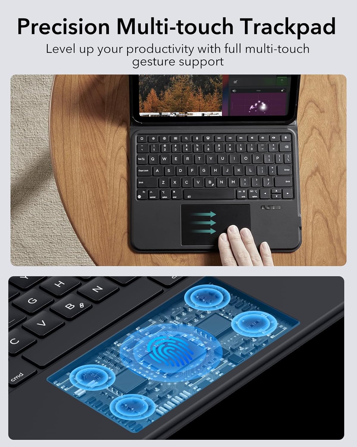 ESR Ascend Keyboard Case for iPad Air 11" (M3/M2, 2025/2024) & iPad Pro 11 (4th/3rd/2nd/1st Gen), iPad Air 5th/4th, Magnetic Detachable, Adjustable Portrait/Landscape Stand, Black