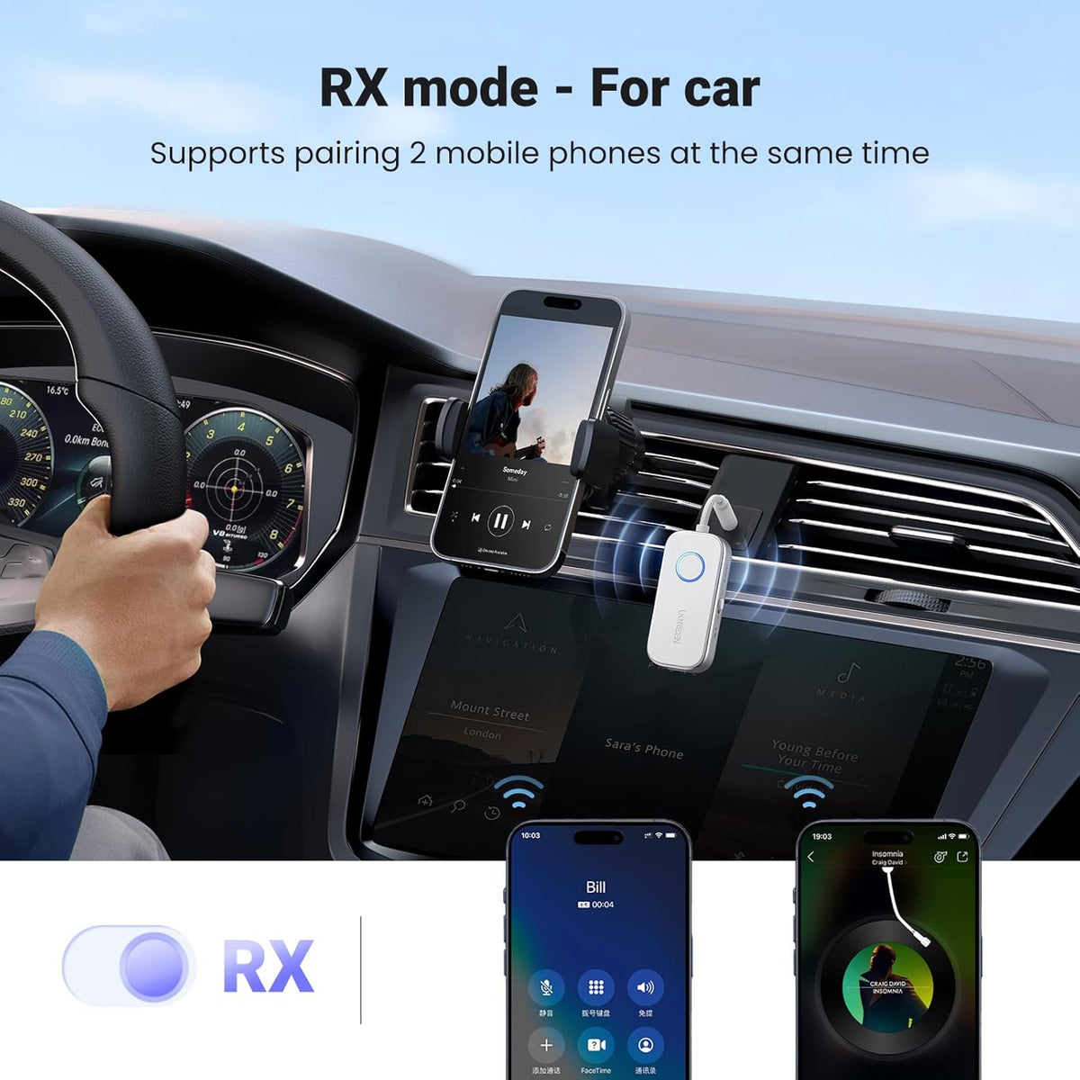 UGREEN Bluetooth Transmitter Receiver 5.4 for Airplane, Car Bluetooth Adapter for Airpods Wireless 3.5mm Aux Dongle for Headphones Earbuds for Car Music Stereo, Airfly, TV, Gym Equipment