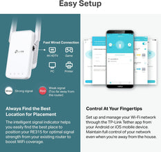 TP-Link AC1200 WiFi Extender, 2024 Wirecutter Best WiFi Extender, 1.2Gbps home signal booster, Dual Band 5GHz/2.4GHz, Covers Up to 1500 Sq.ft and 30 Devices,support Onemesh, One Ethernet Port (RE315)