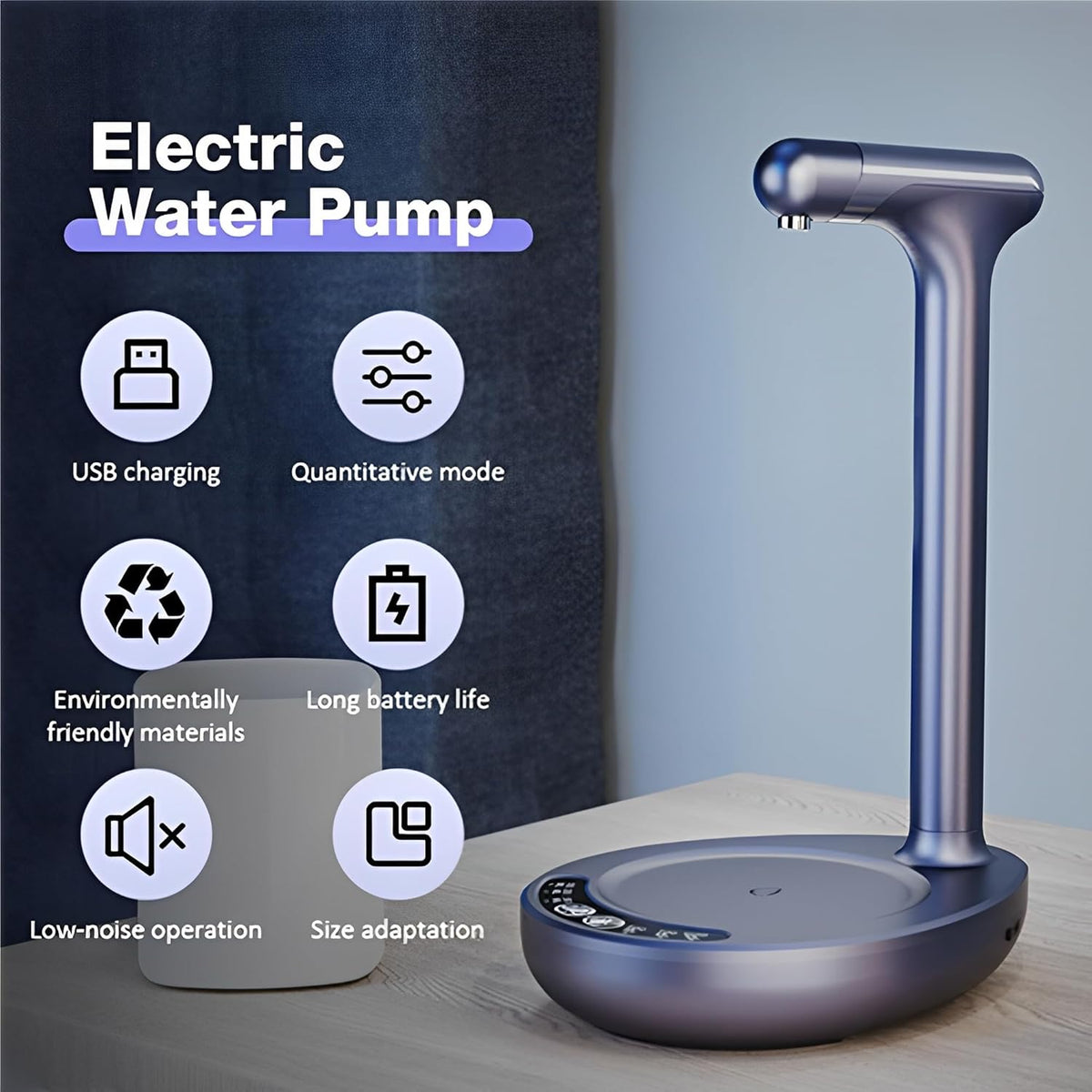 Beauenty Portable Desktop Water Dispenser for 2-5 Gallon Bottle,Electric Water Bottle Pump 6 Levels– USB Rechargeable,Portable& Safe,Ideal for Home,Office,and Outdoor Use