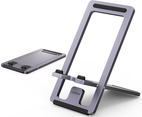 UGREEN Cell Phone Stand Portable Mobile Stand Adjustable iPhone Holder for Desk Foldable Adjustable Viewing Angle Stable Alloy Metal Mobile Holder Fit for All Phones iPhone 16 Pro Max S25 Ultra