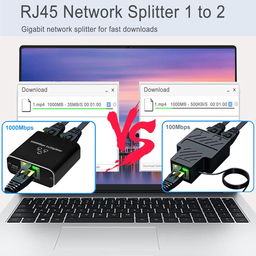LIEZHUA Gigabit Ethernet Splitter 1 to 2 - Network Splitter with USB Power Cable