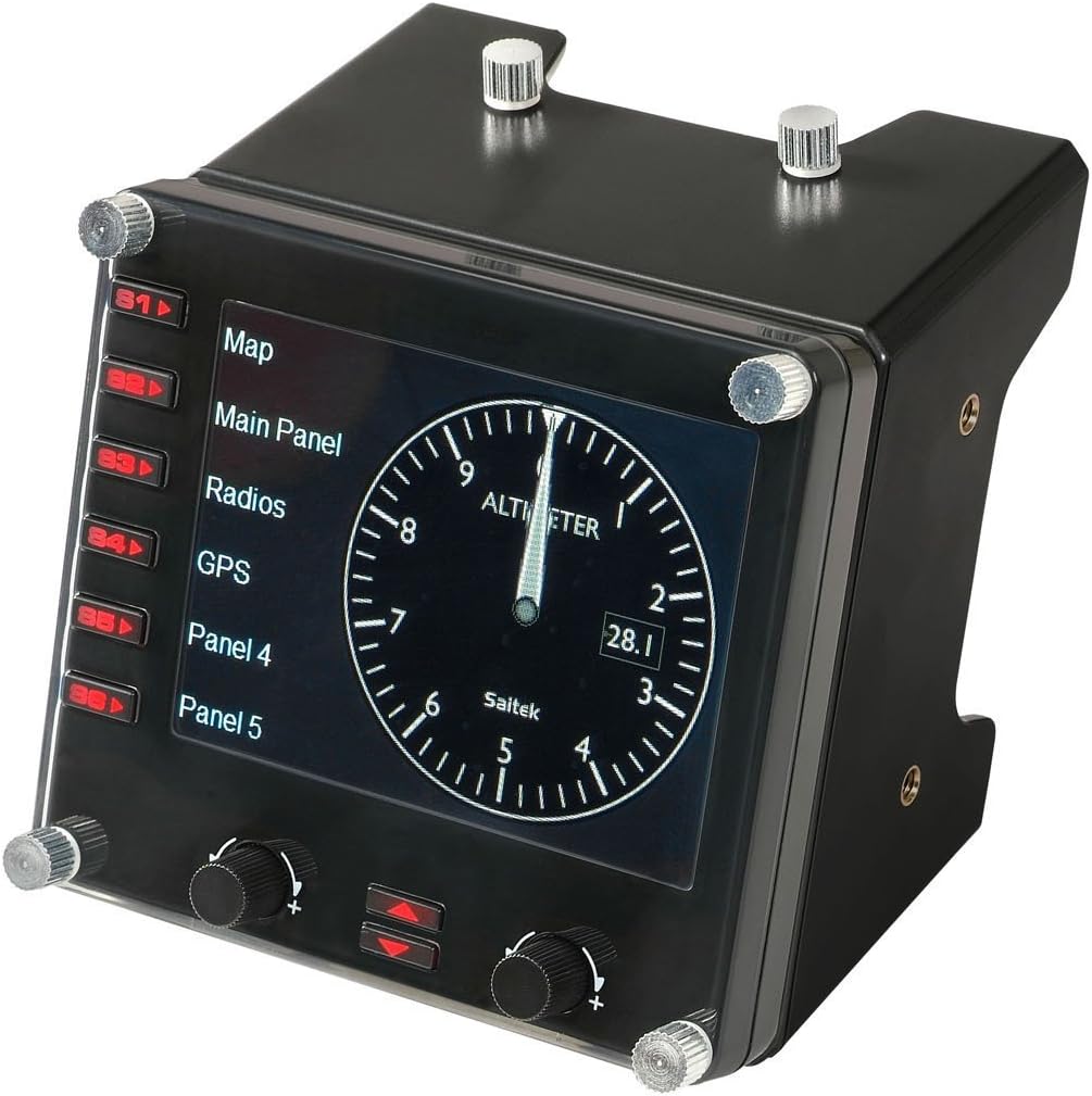 Logitech G Saitek Pro Flight Instrument Panel, Professional Simulation LCD Multi-Instrument Controller, 15 Readout Types, Expandable, PC - Black
