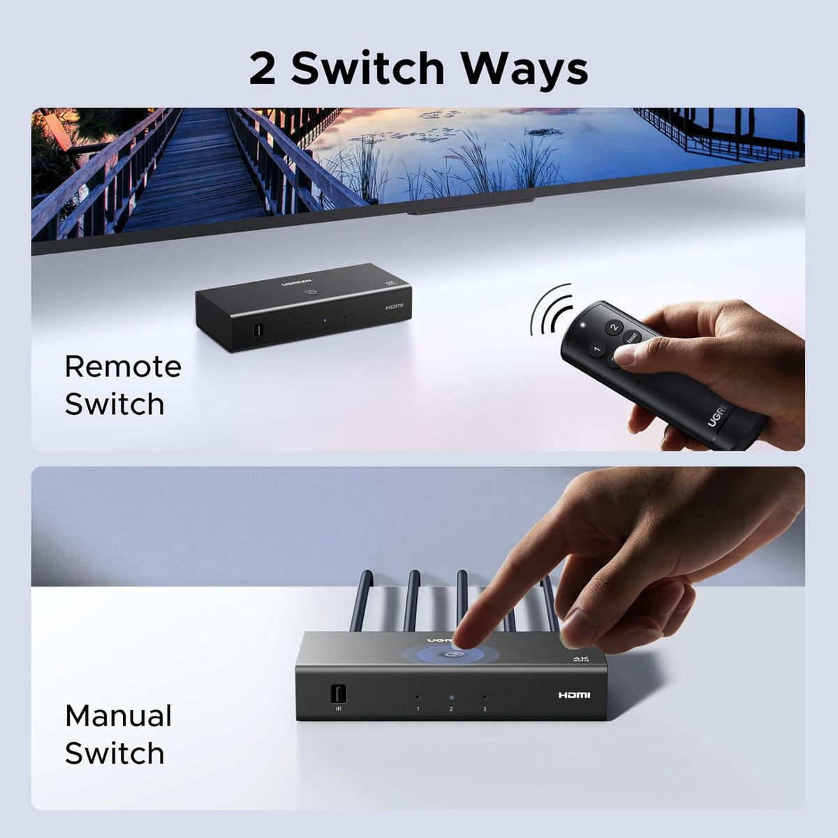UGREEN 3 IN 1 OUT HDMI Switch, Unidirectional HDMI Splitter With Remote, Support 4K, HDR, 3D, Dolby Sound, 192kHz 24bit, Compatible for PC, Laptop, Blu-ray DVD, PS4/PS4 pro, Xbox, Switch, Apple TV etc