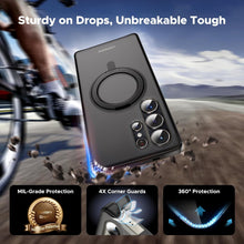 UGREEN Samsung Galaxy S25 Ultra Case MagSafe Cover, [Innovative 360° Ring Stand], [No Yellowing with iCrystal Tech], [MIL-Grade Protection], Magnetic Protective Slim Case, Black Frame with Matte Back