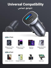 UGREEN PD 24W Car Charger Fast Charging Dual USB Phone Plug Adapter Car Charger Type C Compatible with iPhone 16 Pro Max/16 Pro/15/14/13x/12/11, iPad, Samsung S25/S24, Huawei Mate60,etc