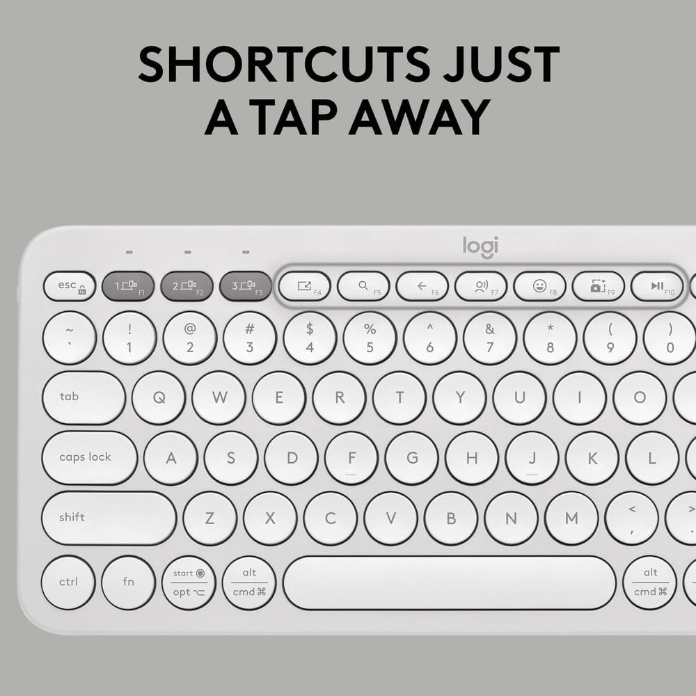 Logitech Pebble Keys 2 K380s, Multi-Device Bluetooth Wireless Keyboard with Customizable Shortcuts, Slim and Portable, Easy-Switch for Windows, macOS, iPadOS, Android, Chrome OS, US Intl Layout- White