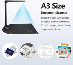 Labymos Document Camera Book Scanner A3 A4 Size with LED Fill Light HD 16 Mega-pixels High Speed Scanning Support Multi-Language OCR Software USB Port Compatible with Windows for ID Cards Passport Bo