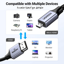 UGREEN 8K Micro HDMI to HDMI 2.1 Cable Adapter 1M, Male to Male, 8K@60Hz,4K@144Hz,2K@240Hz,HDR/eARC/3D, Compatible Sony/Nikon/Gopro/Canon/Fuji/Raspberry Pi, Braided Cord Aluminum Shell
