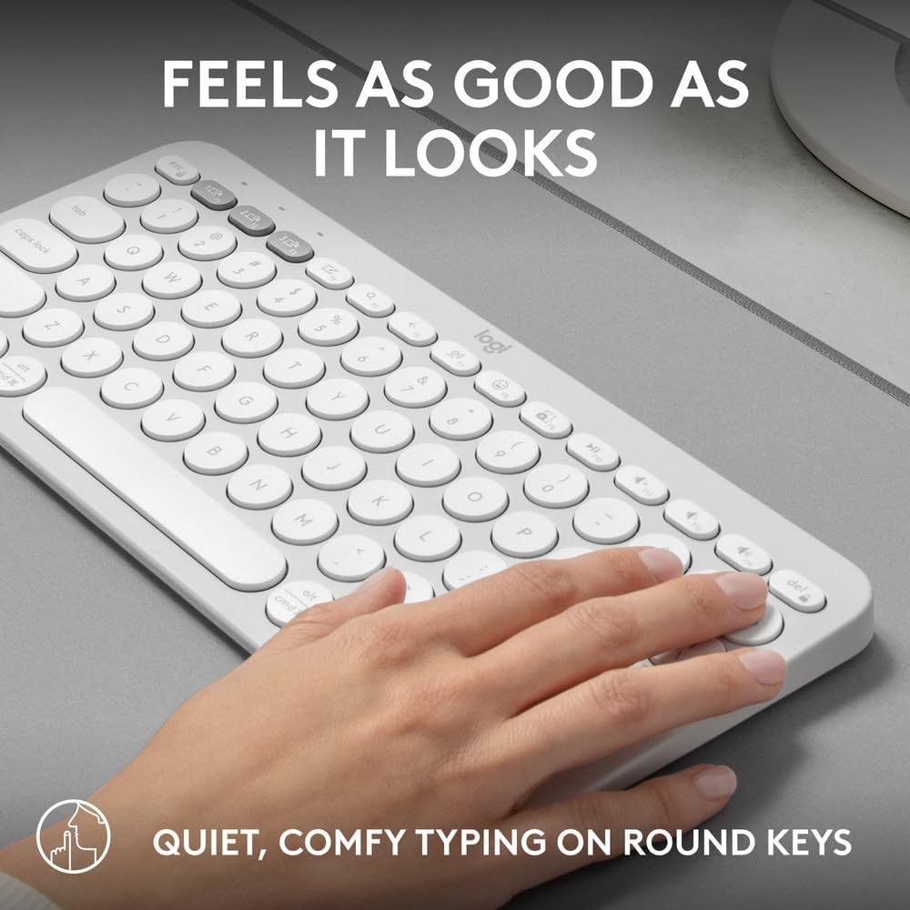 Logitech Pebble Keys 2 K380s, Multi-Device Bluetooth Wireless Keyboard with Customizable Shortcuts, Slim and Portable, Easy-Switch for Windows, macOS, iPadOS, Android, Chrome OS, US Intl Layout- White