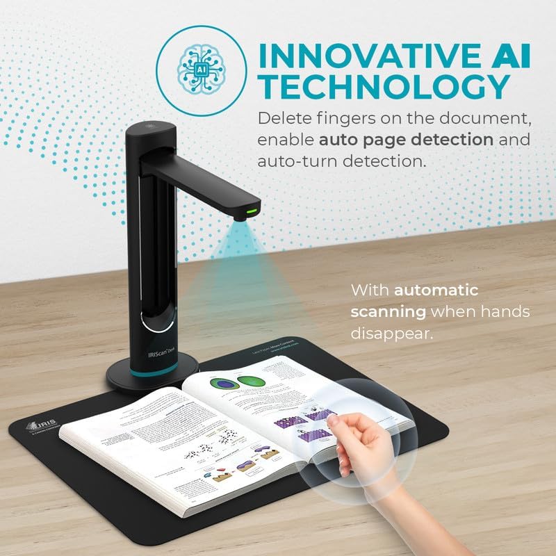 IRIScan Desk scanner for laptop document camera a3 Scanner- v6business :2x16MP/21MP visualizer, library scanner, free PDF editor,portable scanner,book scanner,AI curve flattening-finger hiding,Win Mac