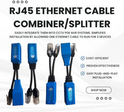 RJ45 Ethernet Cable Combiner/Splitter Kit (1 Pair) POE Adapter Connectors Power Cable Kit Works with IP Security Cameras, Wireless Access Points