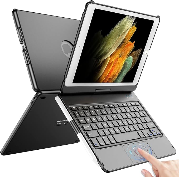 TQQ Touchpad Keyboard Case for iPad 10.2 9th/8th/7th Gen, Keyboard Case for iPad 9th Generation/8th/7th Gen-360° Rotatable Protective Cover with Pencil Holder (Gray)