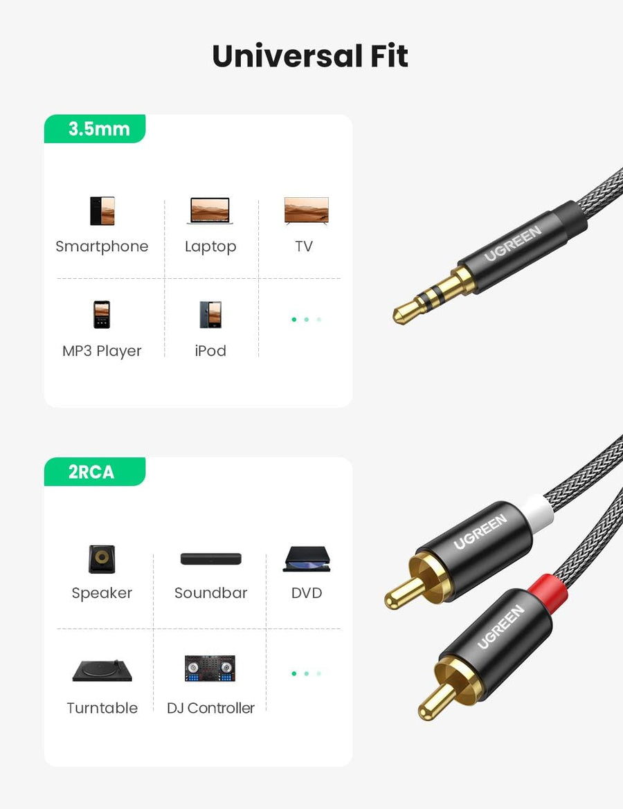 UGREEN RCA to 3.5mm Audio Cable 1Meter