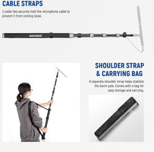 Neewer Upgraded Microphone Boom Pole, 9.8ft/300cm Telescopic Carbon Fiber Mic Boom Arm with 5 Sections, 1/4 3/8 5/8 Screw Adapters, Cable Straps, Shoulder Strap & Storage Bag, MS 300C
