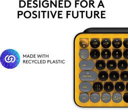 Logitech POP Keys Mechanical Wireless Keyboard with Customizable Emoji Keys, Durable Compact Design, Bluetooth or USB Connectivity, Multi Device, OS Compatible, Yellow, ARA Keyboard
