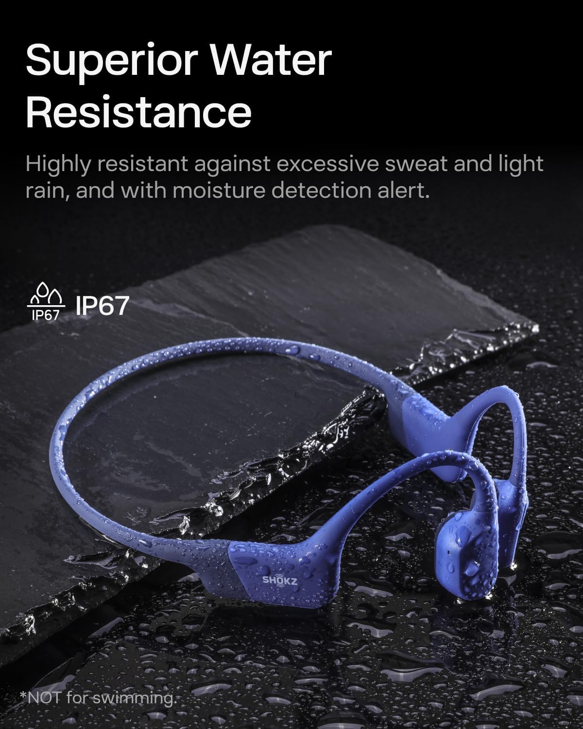 SHOKZ OpenRun Bone Conduction Headphones, Open-Ear Bluetooth Sports Earphones with Mic, IP67 Waterproof Wireless Headset for Running and Workout, 8H Playtime, USB-C - Blue, Sport headband