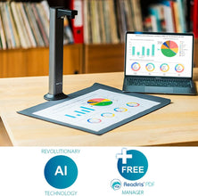 IRIScan Desk Document Scanner, Book Scanner - v7pro:4K UltraHD,18MP,600dpi,Portable Scanner,Visualizer,OCR,AI Flattening,Auto Scan,Erase Fingers, Free Readiris PDF Editor Win Mac