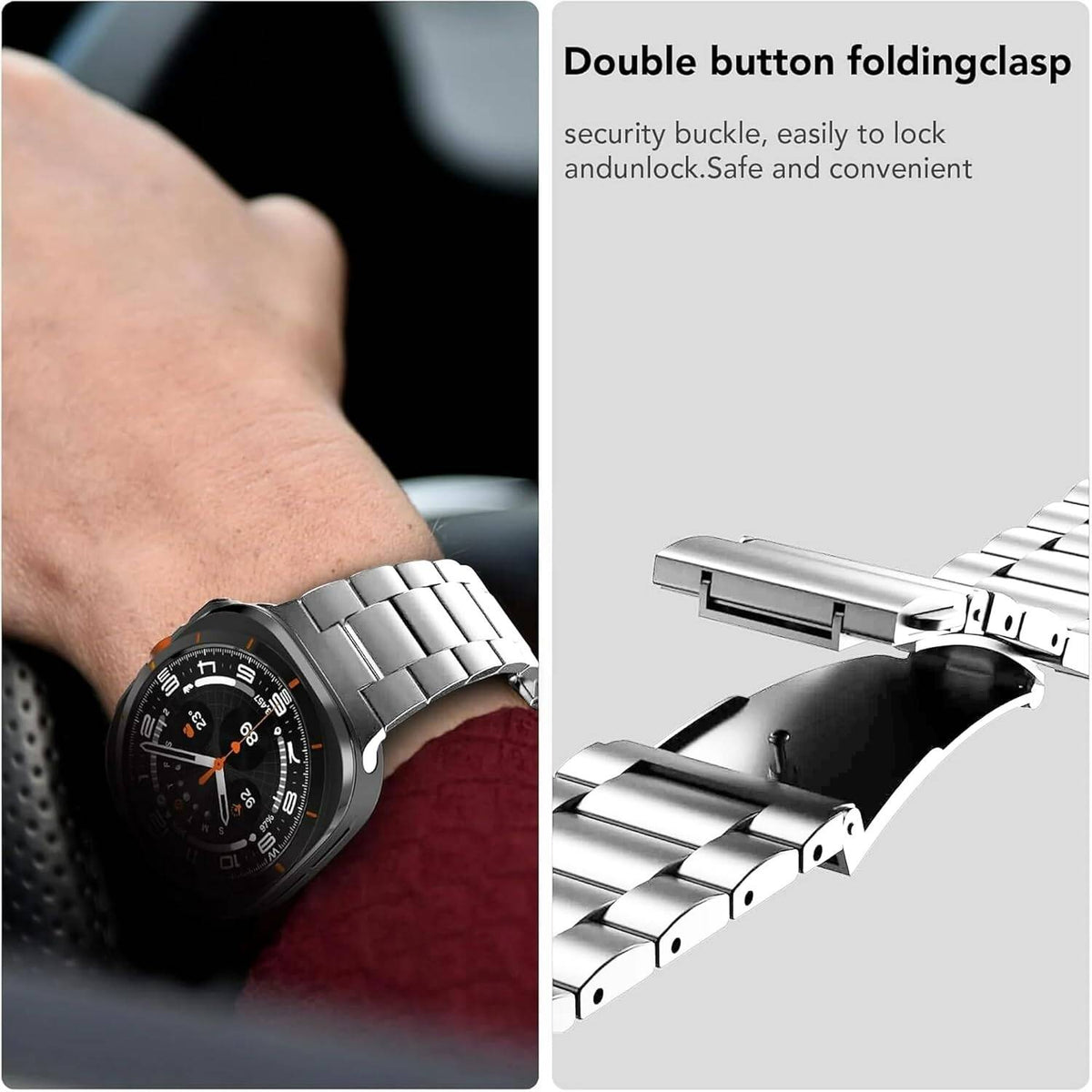 Uponhau Stainless Steel for Galaxy Watch Ultra band 47mm(2024), No Gap Metal Band for Samsung Galaxy Watch 7 Ultra 47mm for Men Women(Silver)