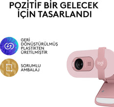 Logitech Brio 100 Full HD Webcam for Meetings and Streaming, Auto-Light Balance, Built-In Mic, Privacy Shutter, USB-A, for Microsoft Teams, Google Meet, Zoom and More - Rose