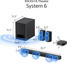 Sony BRAVIA Theater System 6 – 5.1ch Home Theater with Dolby Atmos & DTS:X, Wireless Rear Speakers & Subwoofer, Bluetooth, BRAVIA Connect (Model HT-S60)