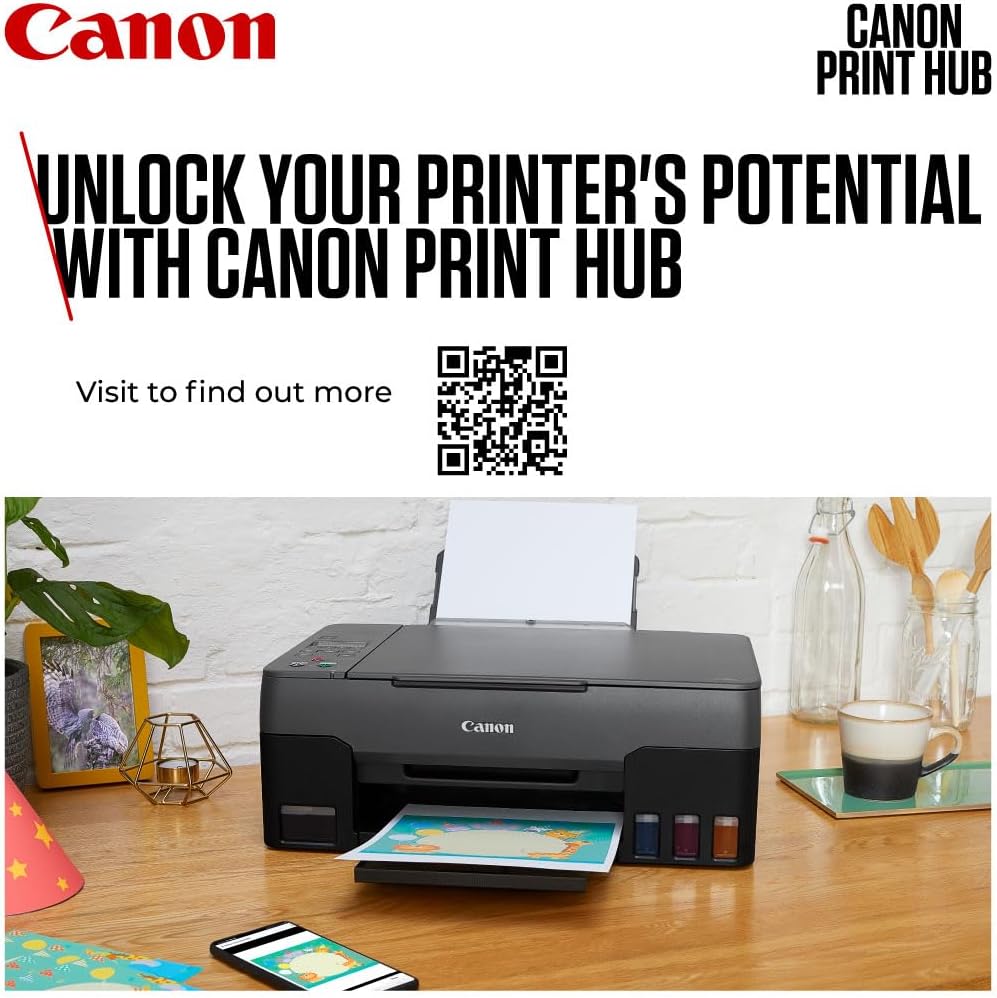 Canon PIXMA G3470 Wireless Colour 3-in-1 Refillable MegaTank Printer, Black, Fast prints, huge savings