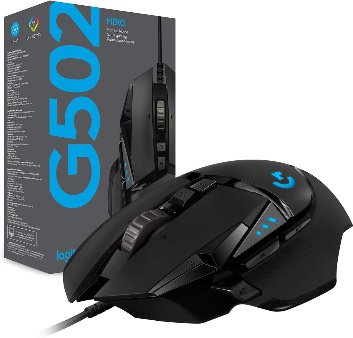 Logitech G502 HERO High Performance Wired Gaming Mouse, 11 Programmable Buttons, On-Board Memory, PC / Mac - Black