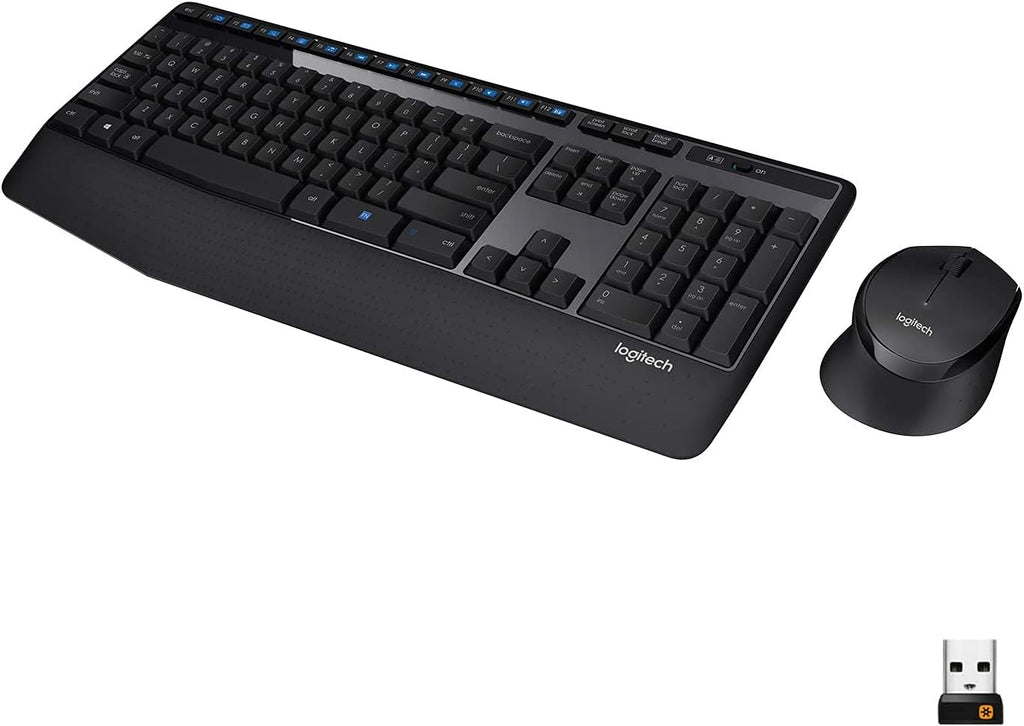 Logitech MK345 Wireless Keyboard and Mouse Combo, Full-Sized Keyboard with Palm Rest, Right-Handed Mouse, 2.4 GHz Wireless USB Receiver, Compatible with PC, laptop, Arabic Layout - Black