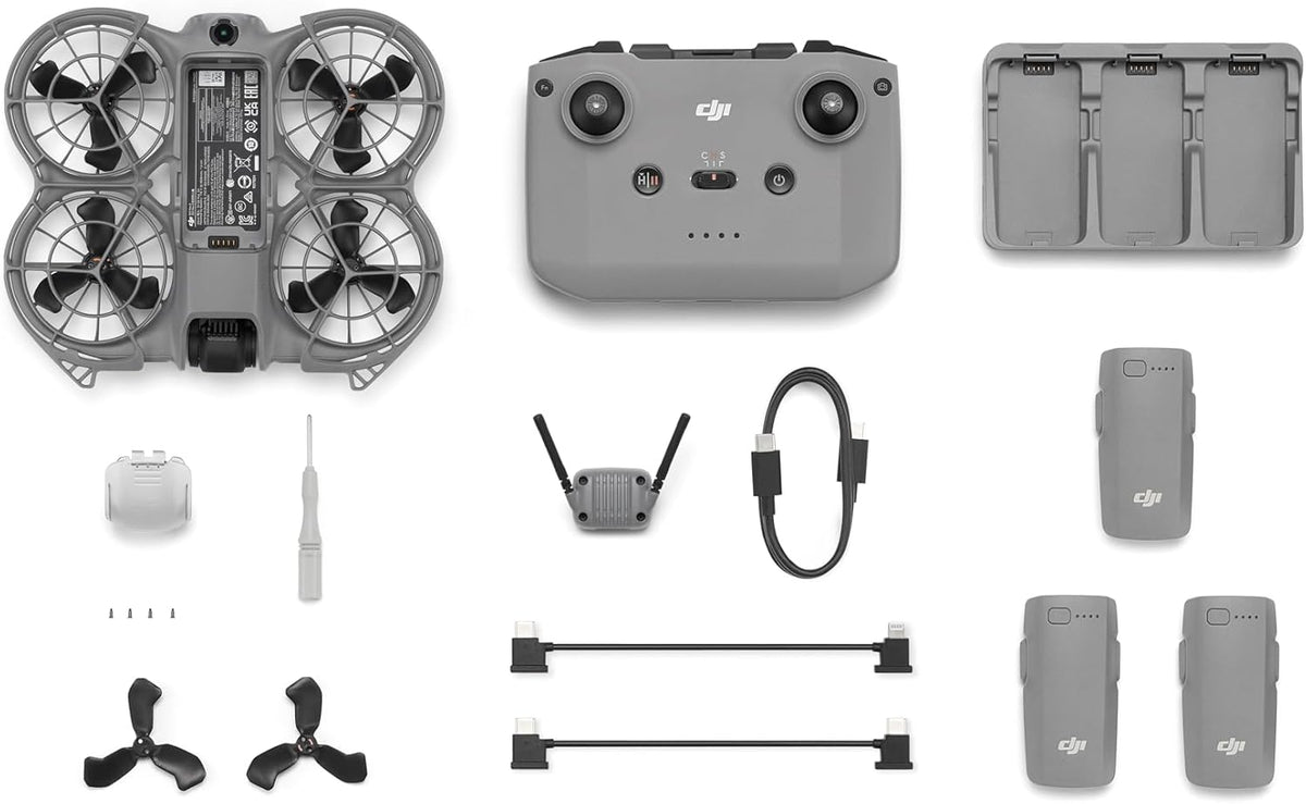 DJI Neo Fly More Combo, 4K UHD Camera Drone, 135g, AI Subject Tracking, QuickShots, Stabilized Video, RC-N3 & 3 Batteries for 60 Flights,